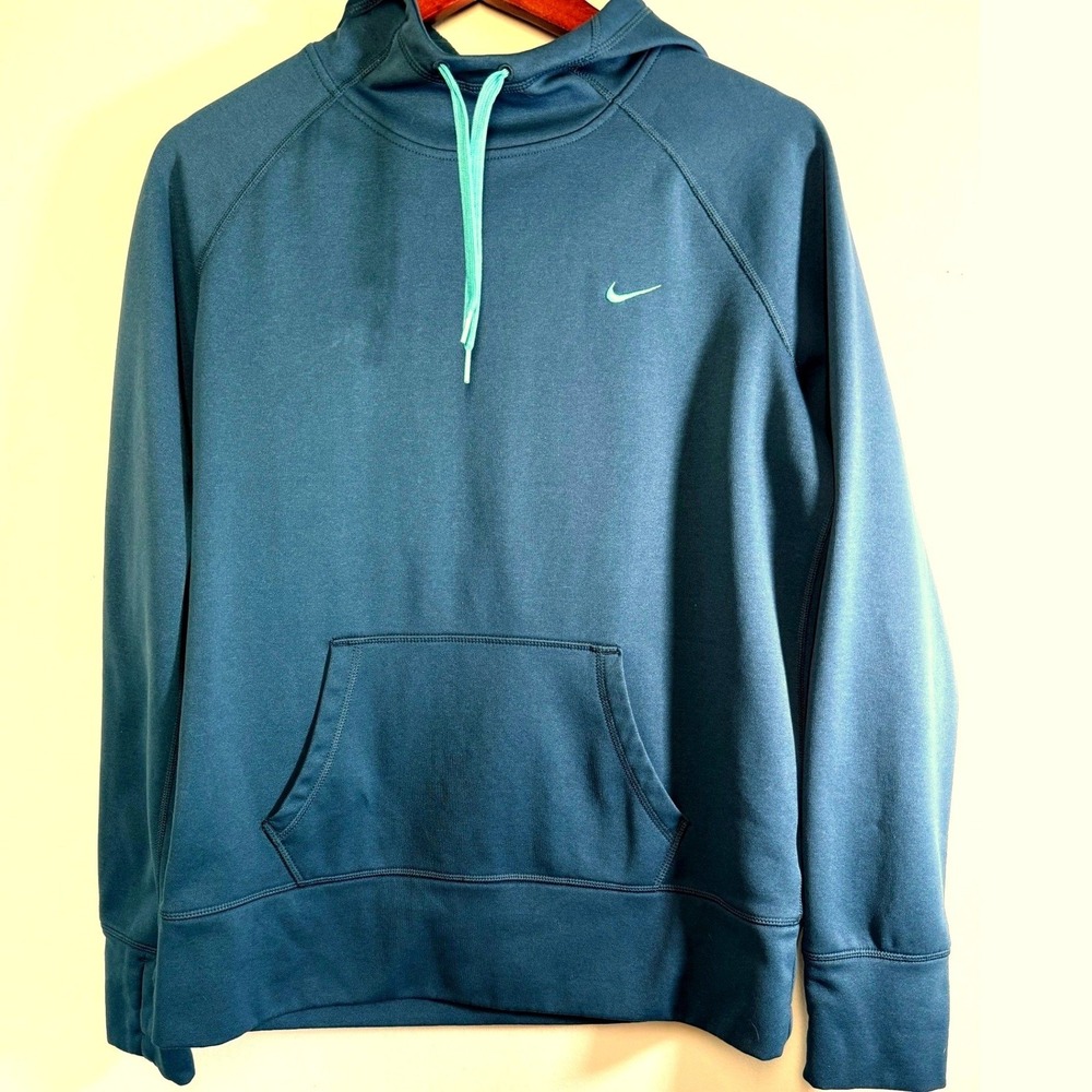 Nike Womens Large Teal Blue Therma-FIT Fleece Pullover Hoodie Sporty Gorpcore